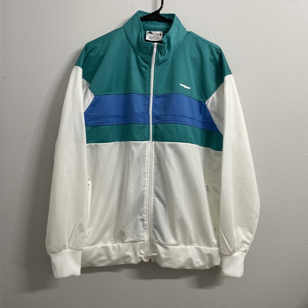 Vintage‎ 80s Aviat Sportif Men's Teal White Track Jacket Size XL
